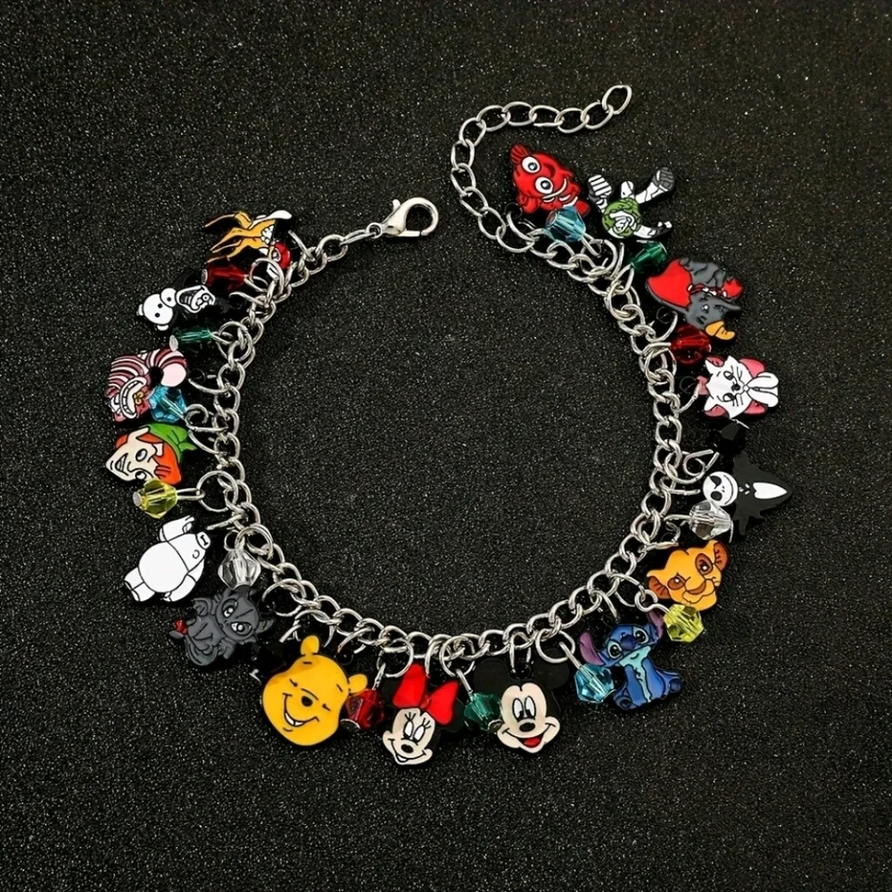 Sterling Silver Official Disney Characters Charm Bracelet with Beads & Pendants‎